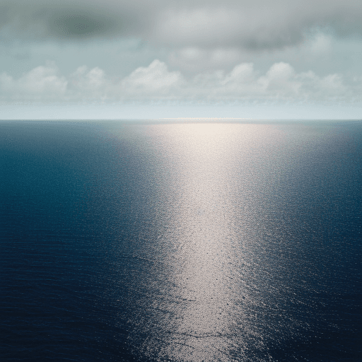 AI generated: view in the middle of a calm ocean with horizon and hazy clouds
