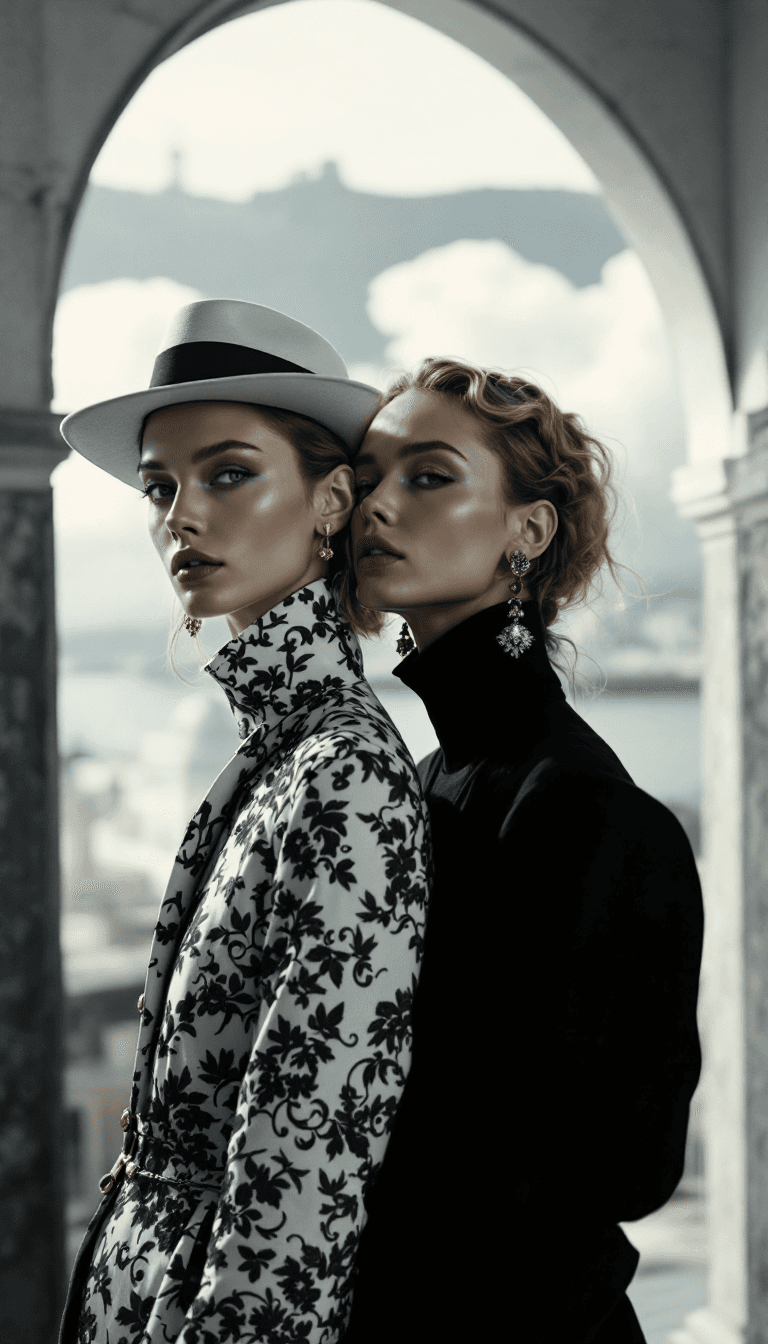 AI generated: crie uma campanha publicitária de roupa, duas modelos, cabelos ruivos e loiros, beleza, Dior, ótima ...