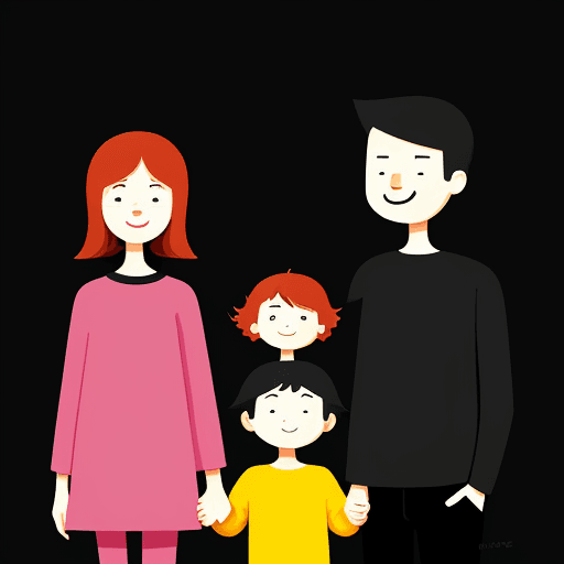 AI generated: illustration art, series of simple, colorful, family, mom, dad, son, daughter, exaggerated, solid-bl...