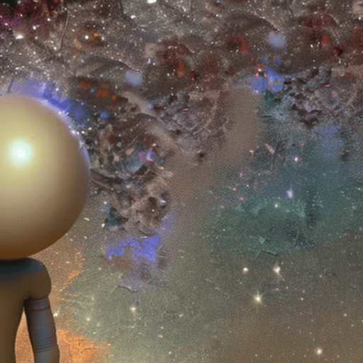 AI generated: An extraterrestrial holds a sphere resembling planet Earth against a backdrop of stars and nebulae: ...