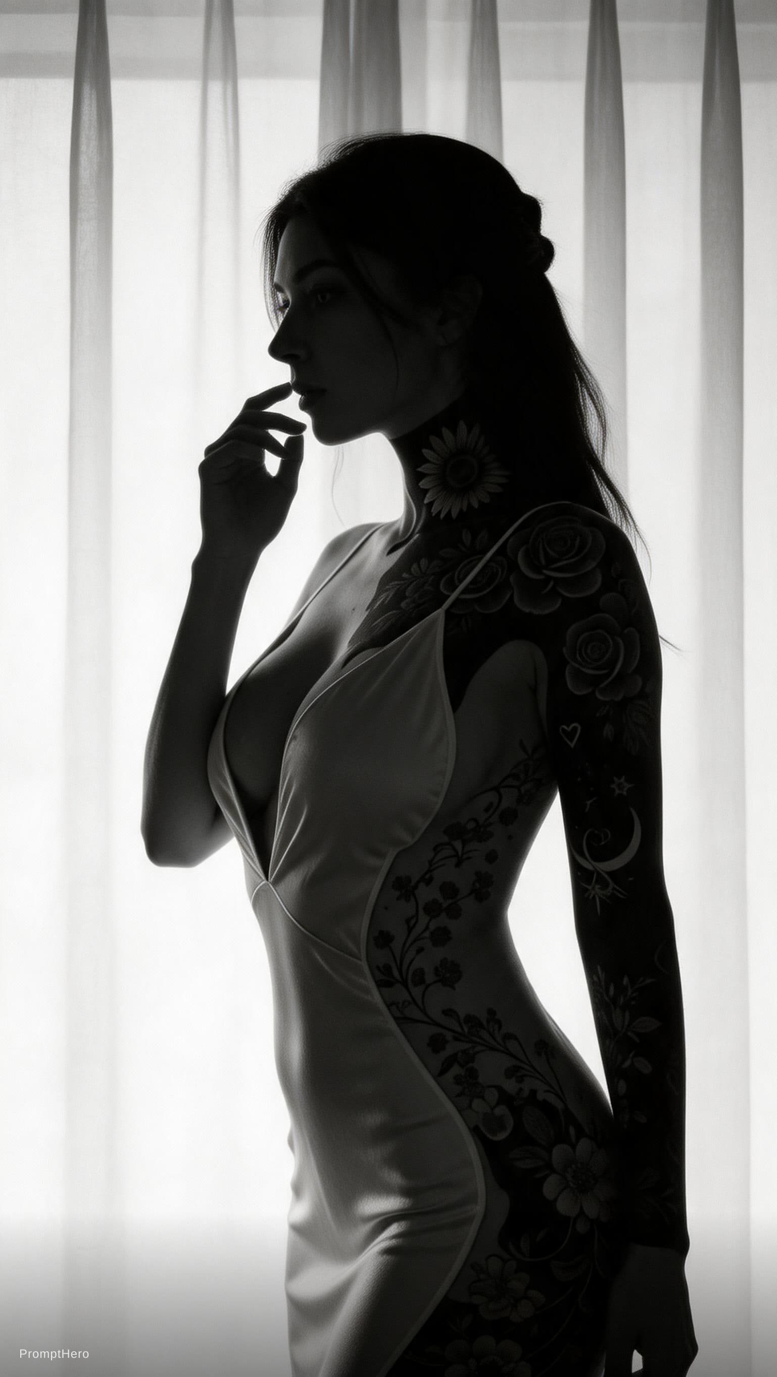 AI generated: A minimalist fine art black and white photograph featuring a figure in a state of profound introspec...