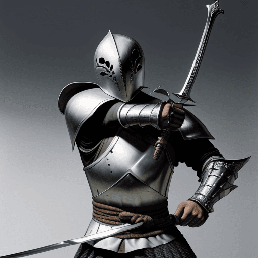 AI generated: guerrero con armadura clavando su espada en el suelo