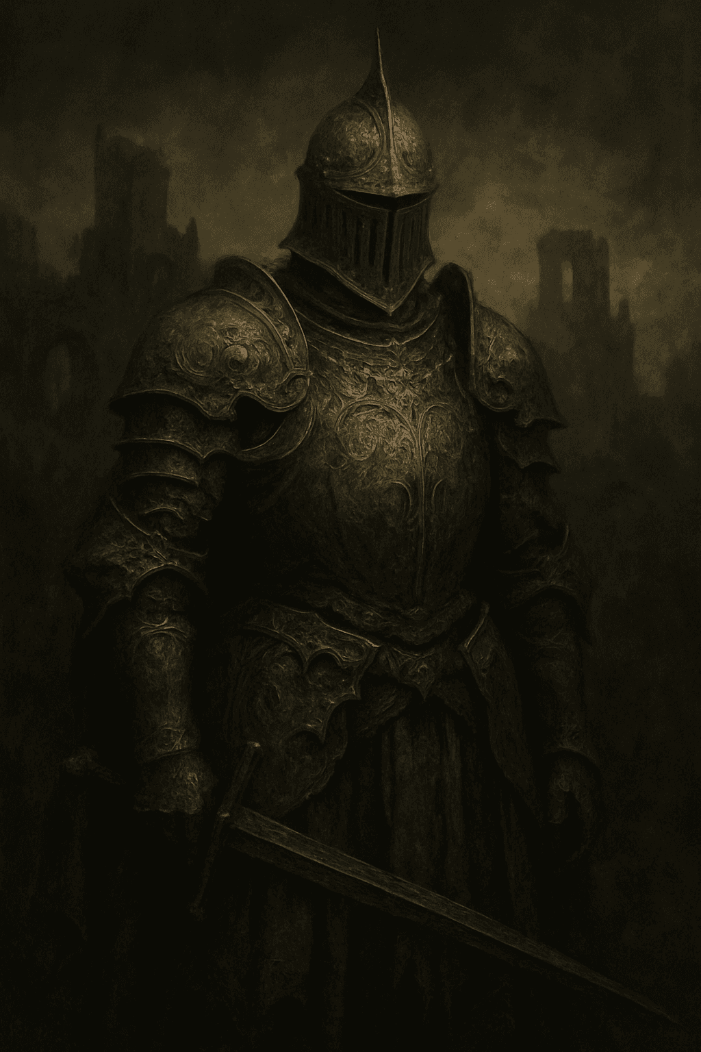 AI generated: A dark fantasy knight in an ornate, medieval-inspired armor with baroque and gothic influences. The ...