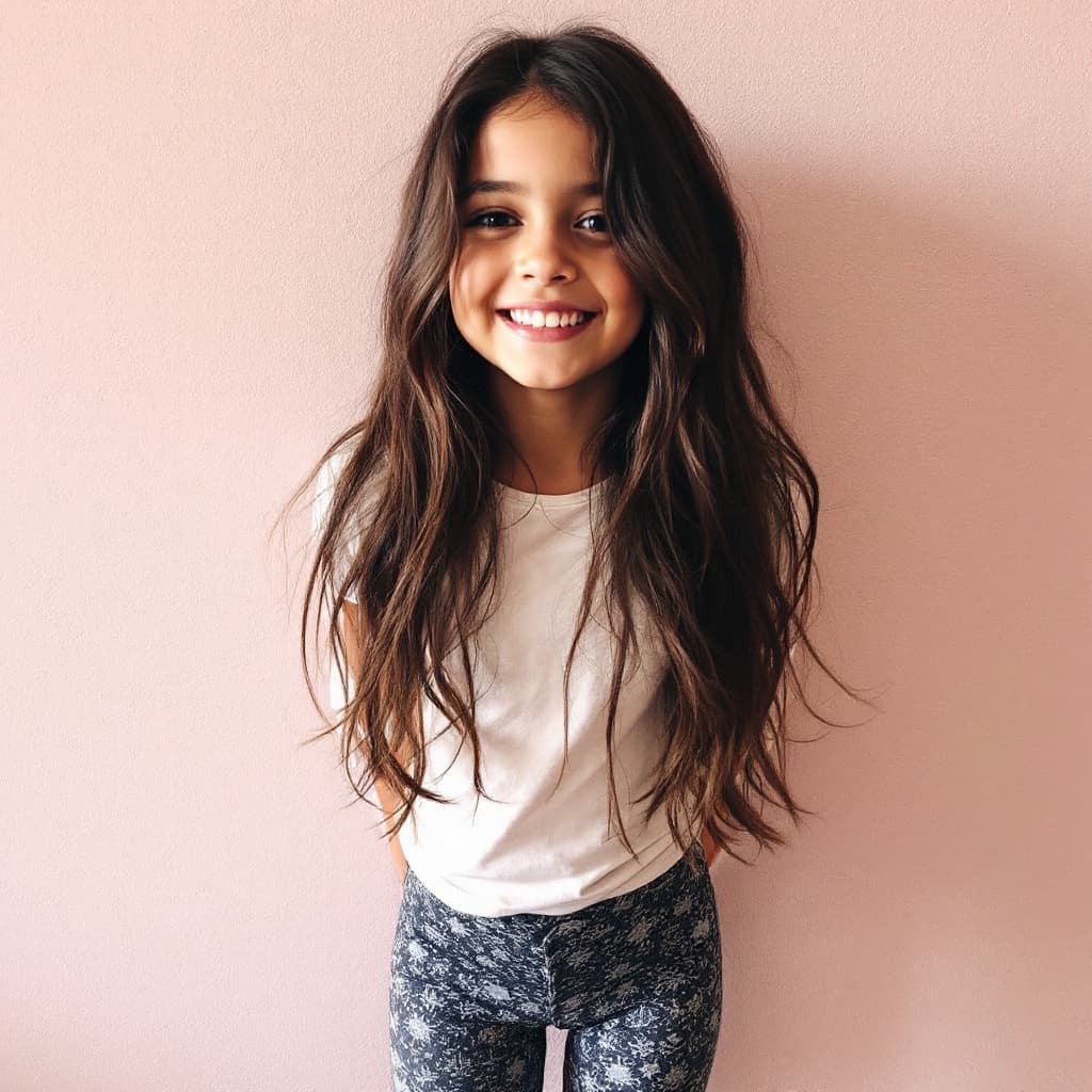AI generated: Brunette 8yo girl in Leggings 