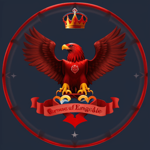 AI generated:  red eagle logo with the crown on its head is centered with a blue circle with a transparent backgro...