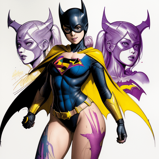 AI generated: a masterpiece, batgirl/supergirl from dc comic wearing alternate yellow costume, coy and alluring, f...