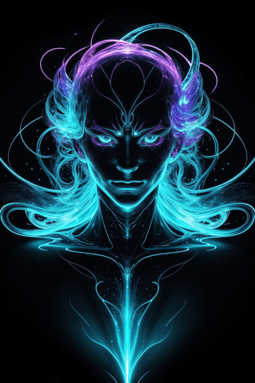 AI generated: (an anthropomorphic being made of swirling light), (translucent body), (sinister environment), black...