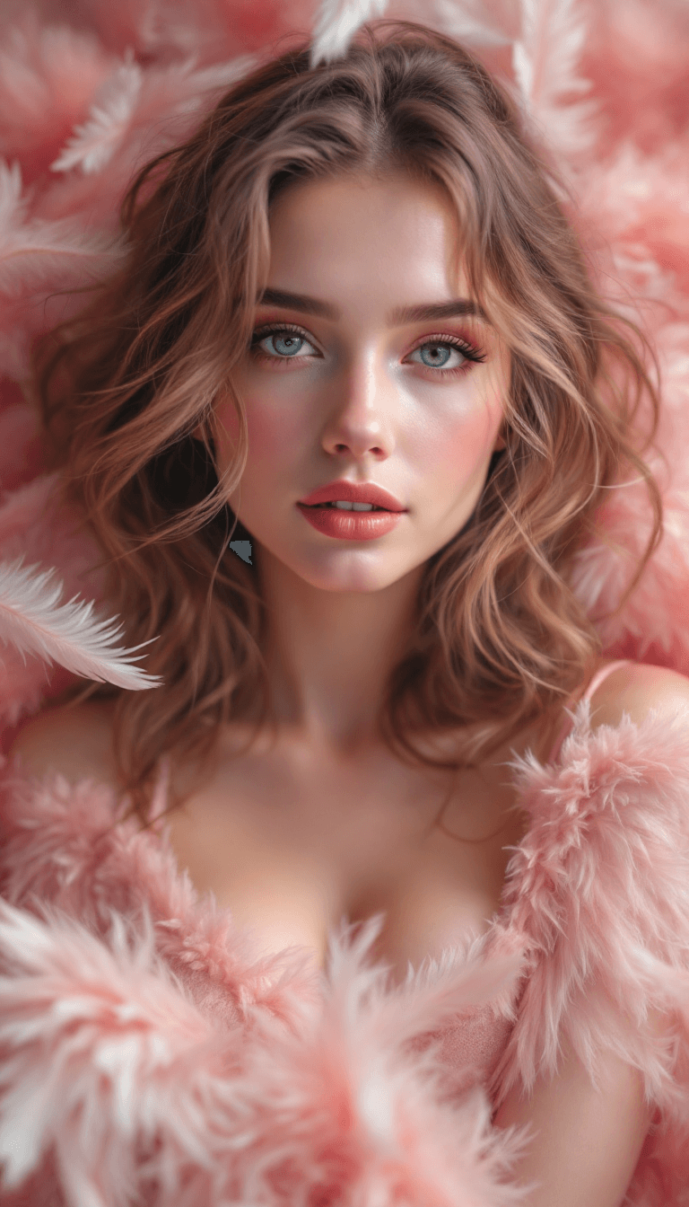 AI generated: dreamy lingerie portrait, feathery texture, hushed palette
