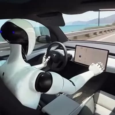 AI generated video: a video of a Tesla robot driving a Tesla
