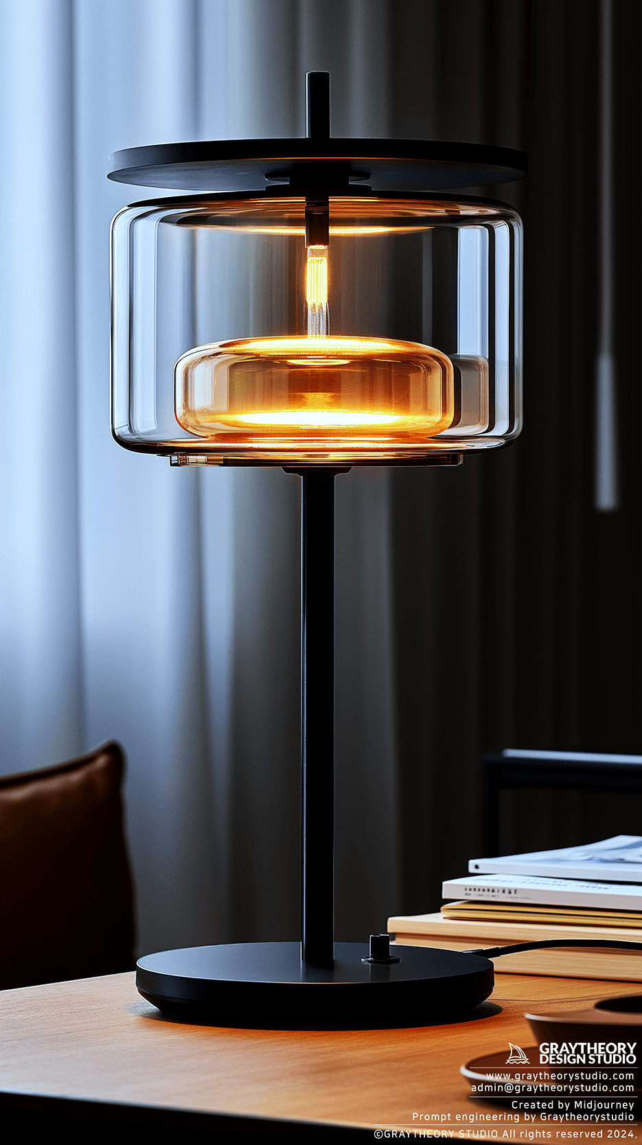 AI generated: photogrpahy, table Lamp, contrast of the background