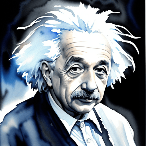 AI generated: Watercolor painting of albert einstein, dark background, dim backlight