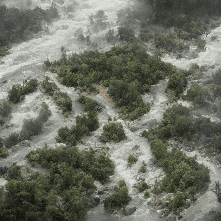 AI generated: storm, typhon, rock fill river, litter, rianing, rapid river water,
Dangerous, endanger, natural dis...