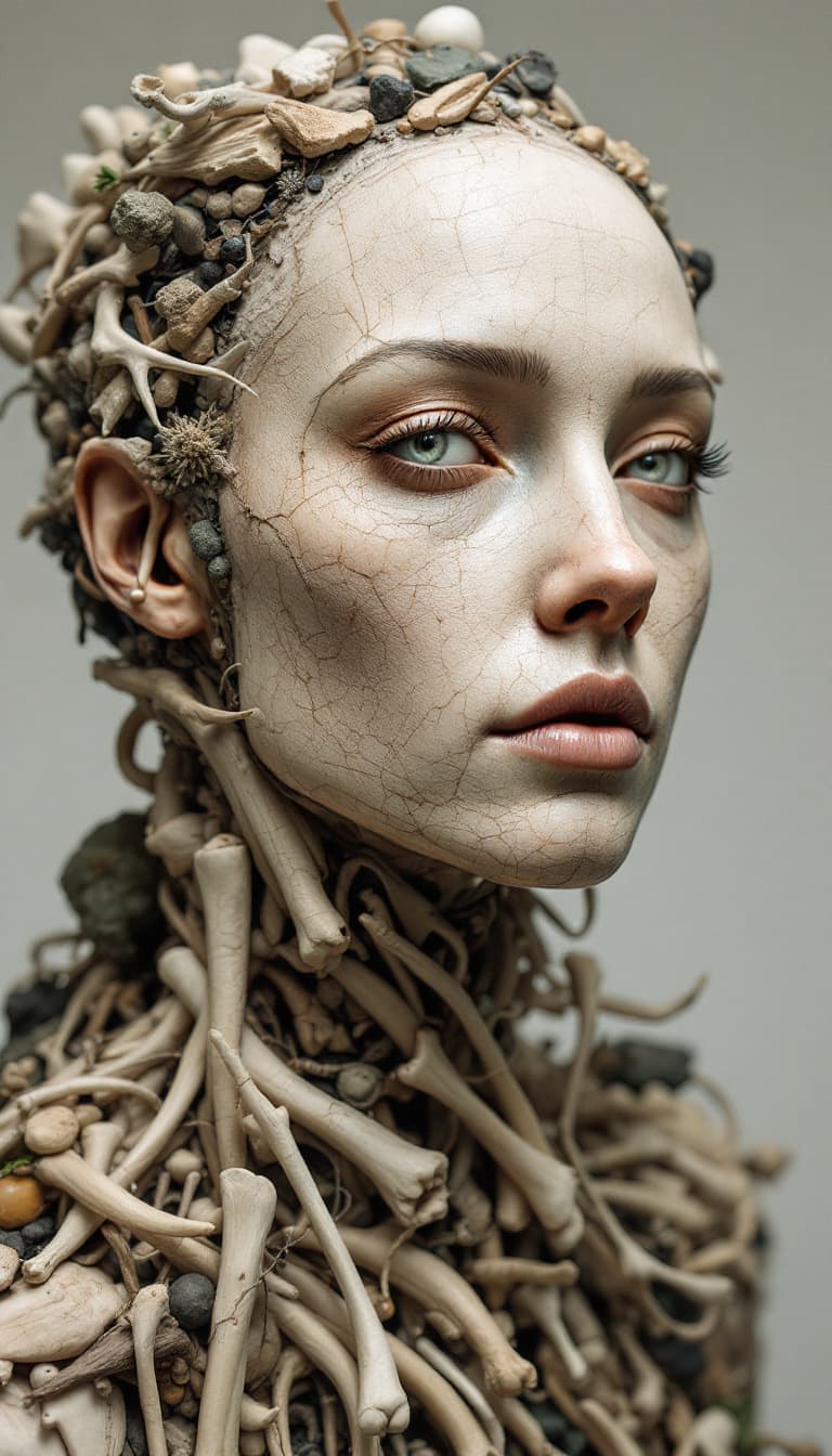 AI generated: (15) A mixed-media sculpture, inspired by the organic forms of Louise Bourgeois, depicts a female bi...