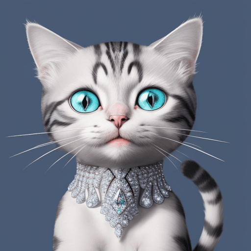 AI generated: stretched image of a cat wearing diamond jewelry