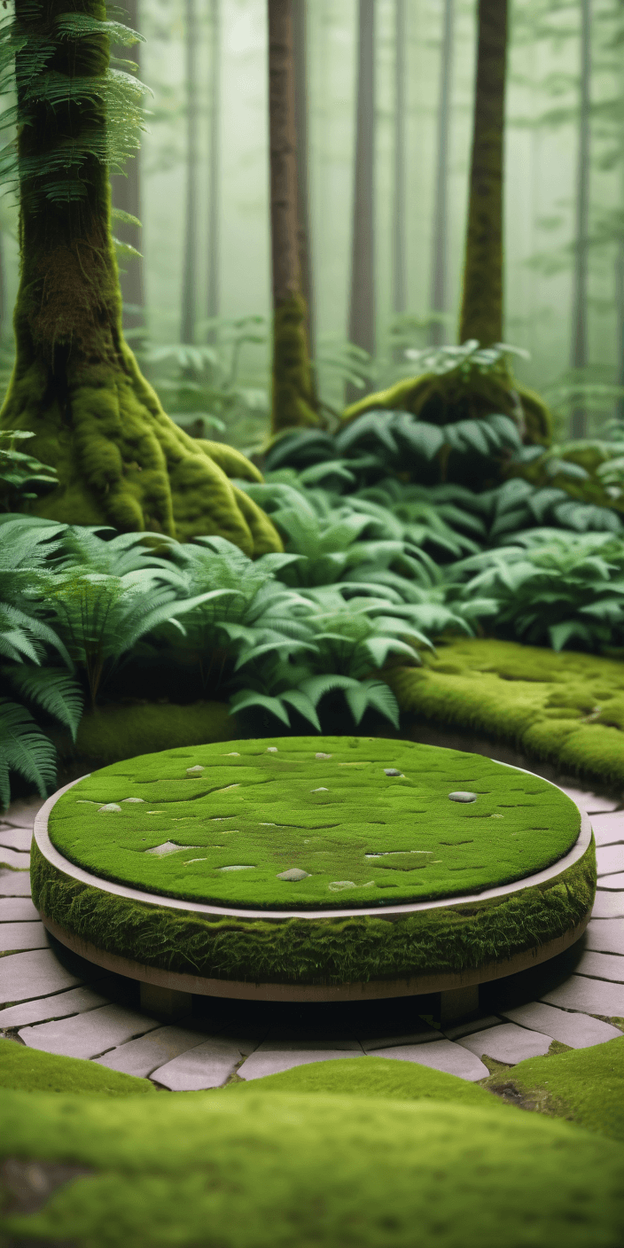 AI generated: A stone eco platform with moss on it,  in the middle of nature, trending on cg society, stage, beaut...