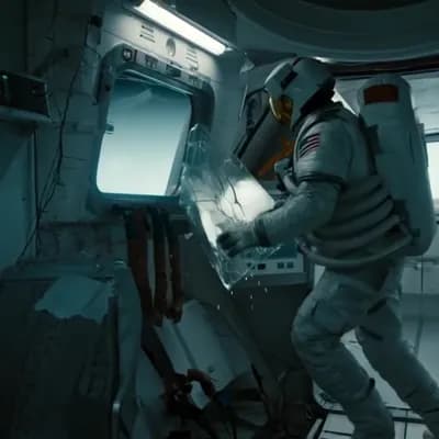 AI generated video: Create an atmospheric photorealistic image in which, after his spacecraft was destroyed,  (a lone as...