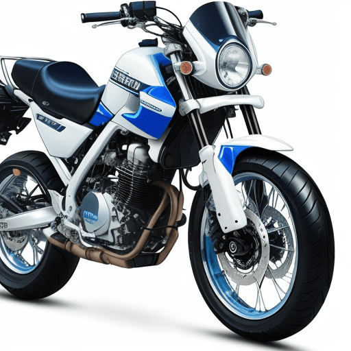 AI generated: a full image of motorcycle, white and blue colour, like suzuki original colour, 1000 cc engine displ...