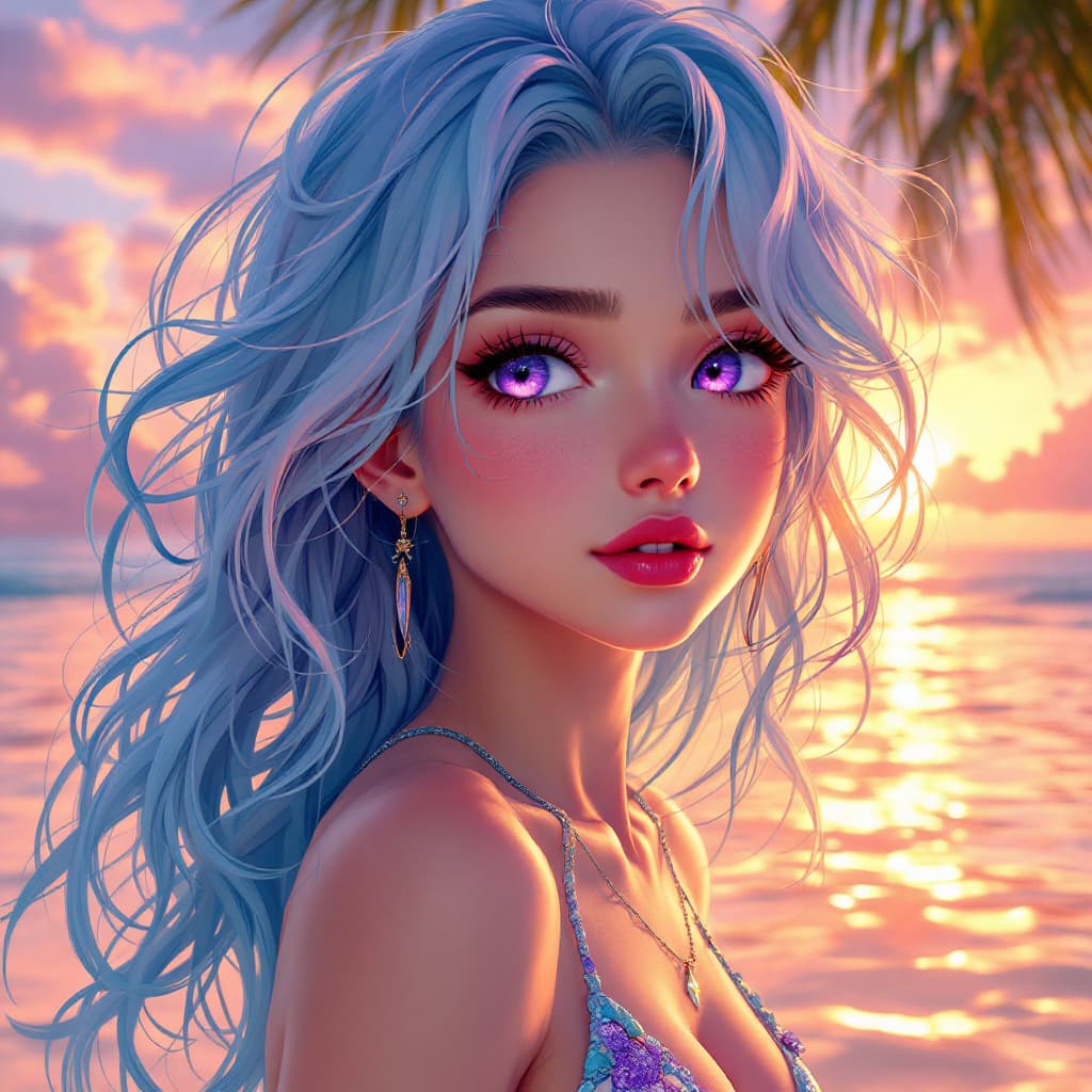 AI generated: Detailed violet eyes, detailed light blue hair, small nose, huge lips, very beautiful facial feature...