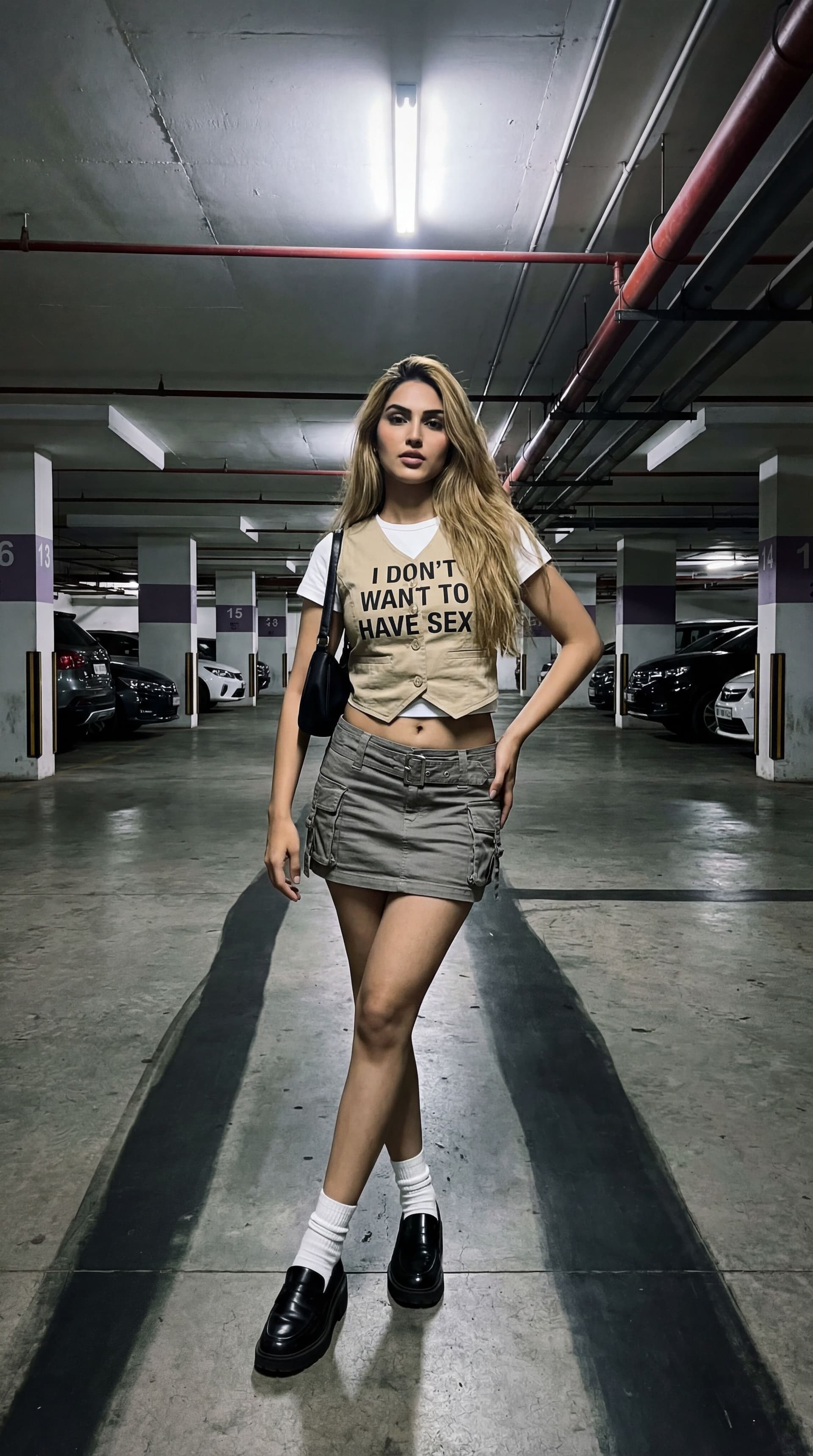 AI generated: A young indian woman with long, slightly wavy blonde-brown hair, looking directly at the camera.Acti...