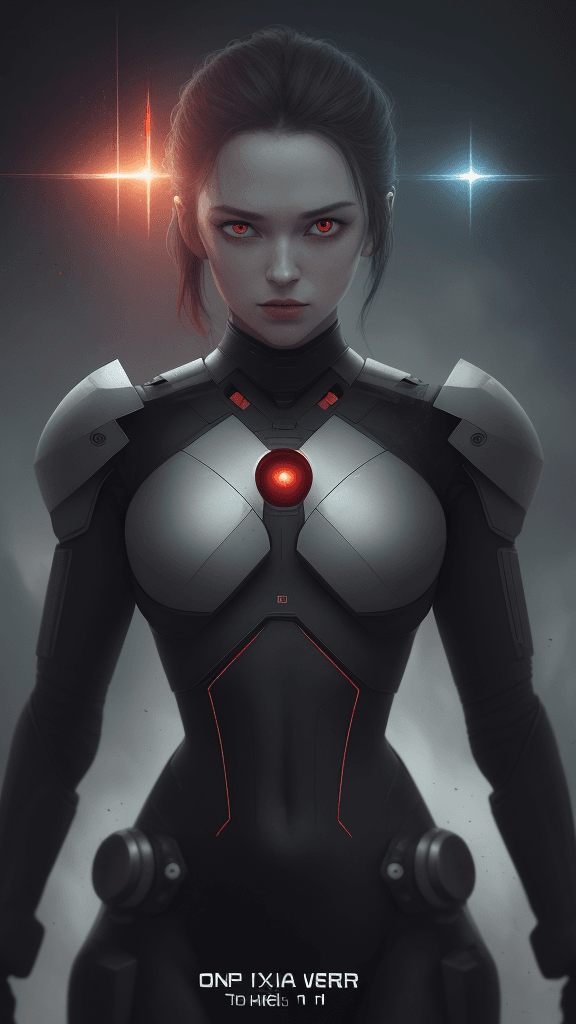 AI generated: 8k 16k(best quality, movie poster style), a android with (one red eye:1.2),(meaningful tech script w...