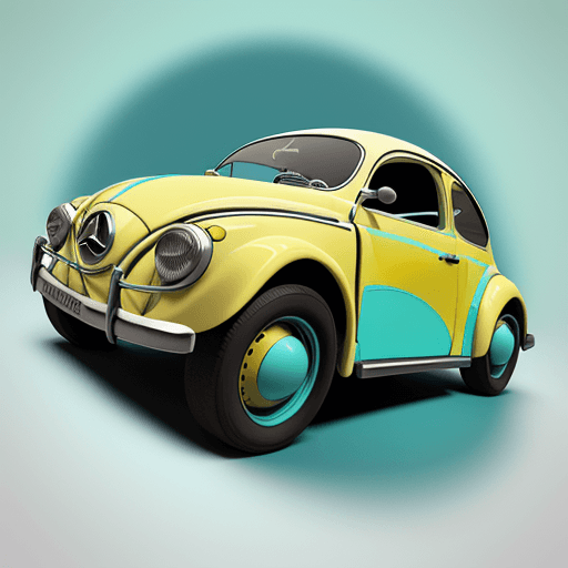 AI generated: logo icon, 3d, fusca & mercedes benz hibrid,turquoise yellow adventure, graphic design, realistc, Hi...