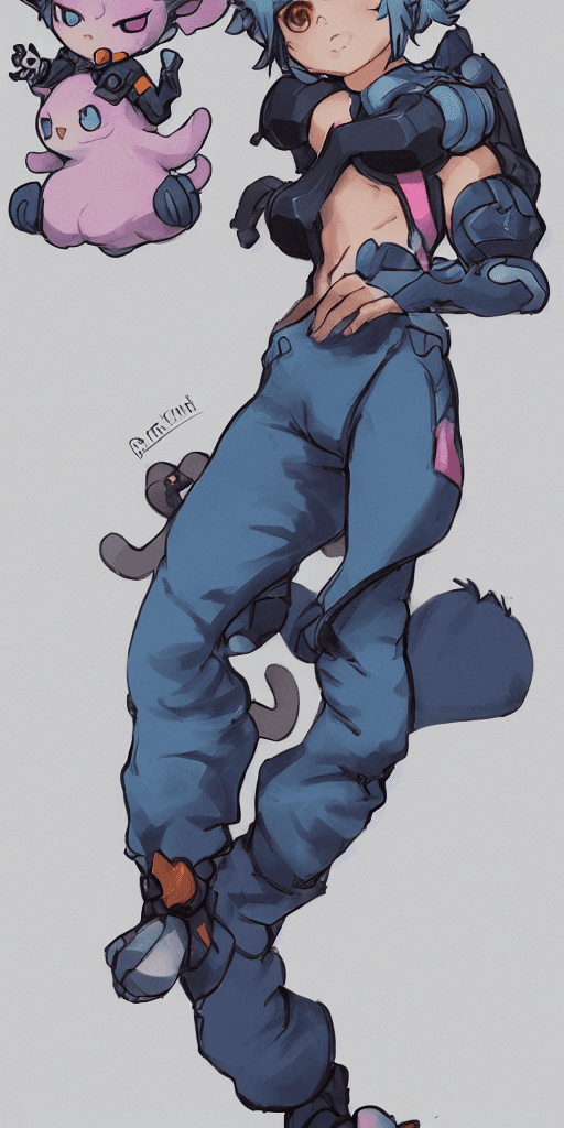 AI generated: greg manchess chibi cat female short hair character concept art of an colorful cyberpunk anime fullb...