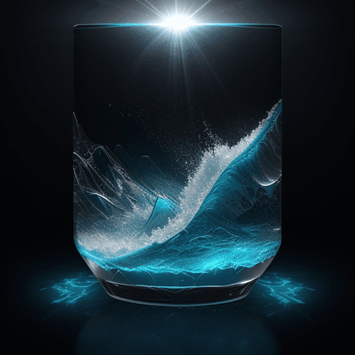 AI generated: a 3d realistic image of a The waves made of glass, with blue light shining through, creating a glowi...