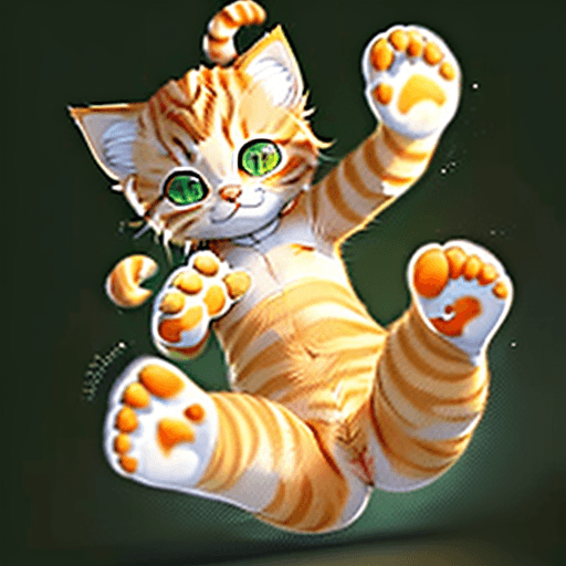 AI generated: Simple Orange striped tabby kitten, white legs, green eyes, with paws facing forward and out, like a...