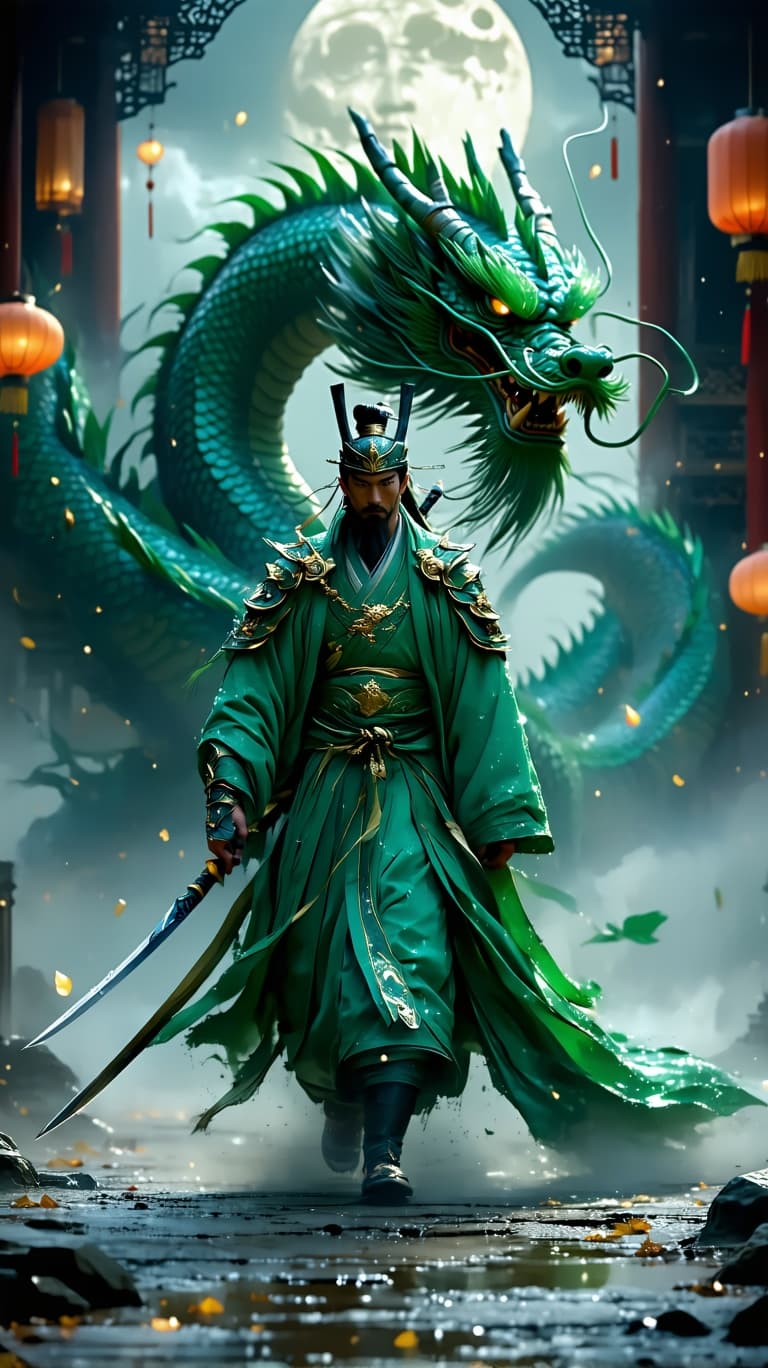 AI generated: 3D render hyper-realism, Ray tracing, unreal engine 5. A fierce warrior clad in dragon-like ornate j...