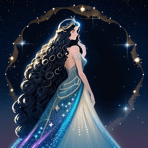 AI generated: Create a digital illustration inspired by a modern fairy tale. A woman with an elegant silhouette an...