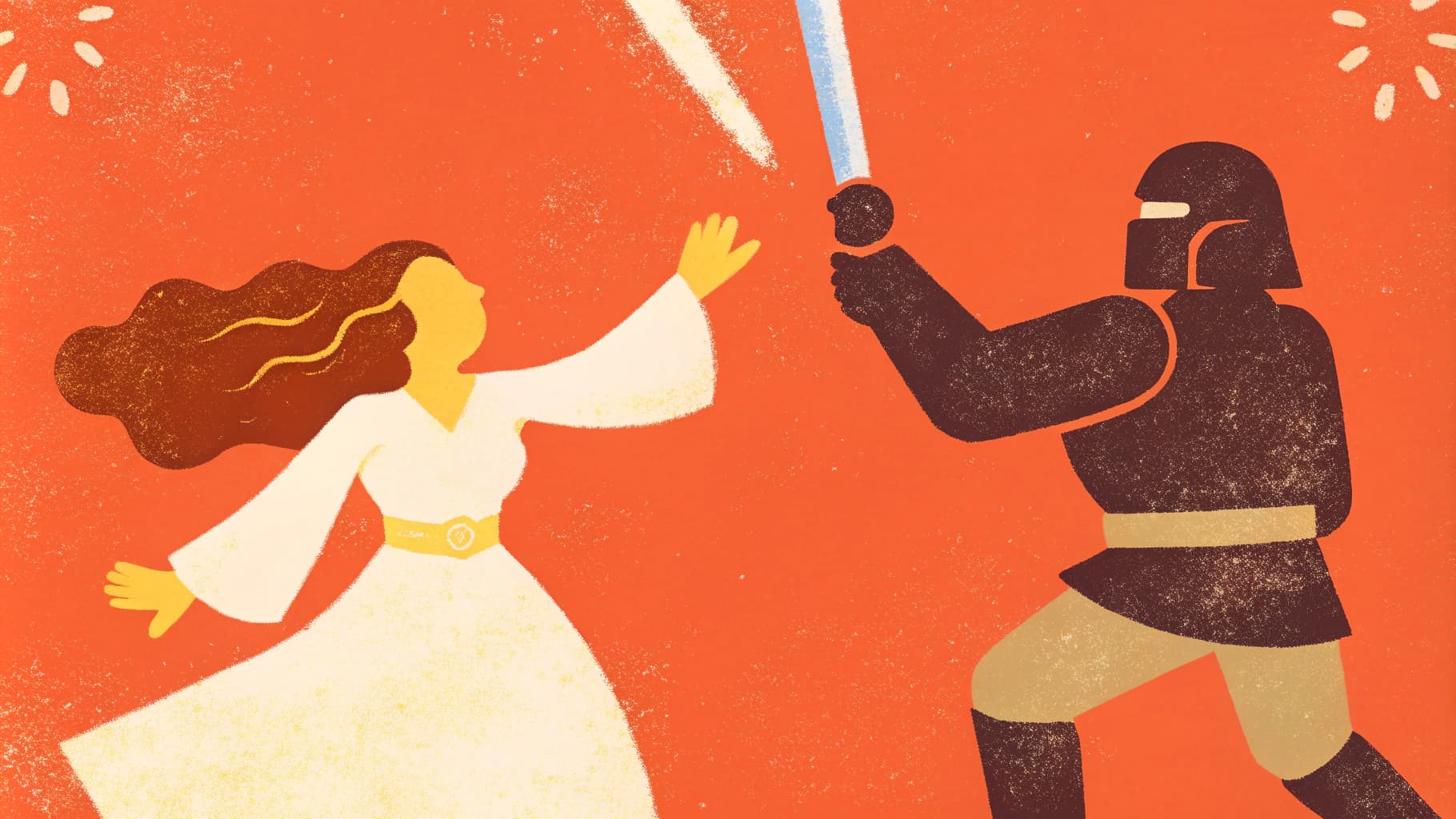AI generated: A fantasy battle scene with seven characters, including a woman with long brown hair and a white dre...