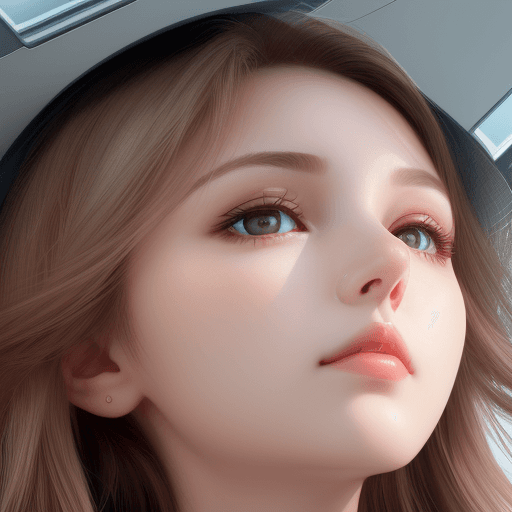 AI generated: Beautiful woman, top-down view, high camera angle, looking up into the camera, meaningful eye contac...