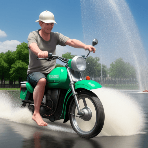 AI generated: a cool  motlebike driving throw water .