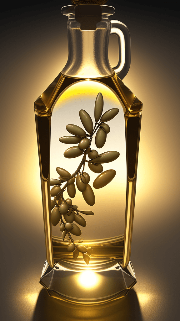 AI generated: <lora:CrystallineAI-000009:1>, concept art, top-down view of a Fallacious olive oil, at Golden hour,...