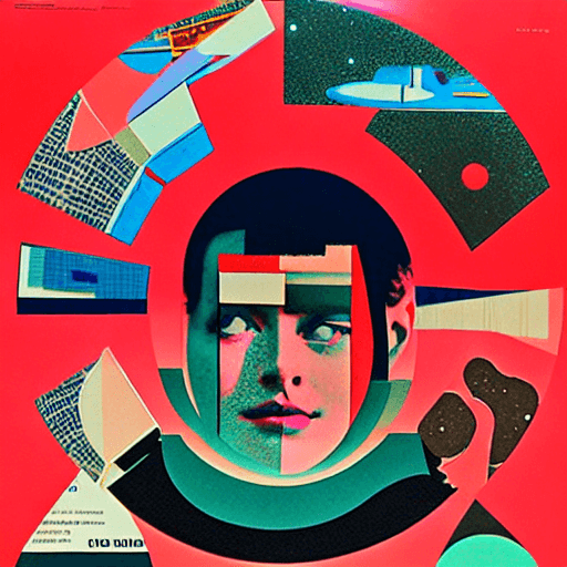 AI generated: A mid-century modern collage, made of random shapes from fashion and science magazines and text book...