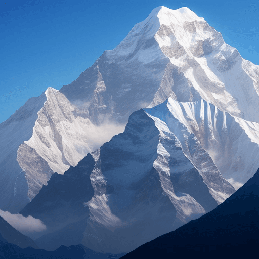 AI generated: Hyper realistic eye level exterior photo of Kanchenjunga mountain in summer without people.