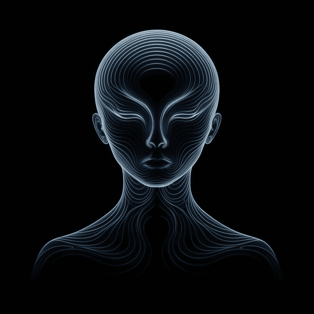 AI generated: Capture a medium portrait of an anthropomorphic being composed of swirling light. Its body is transl...