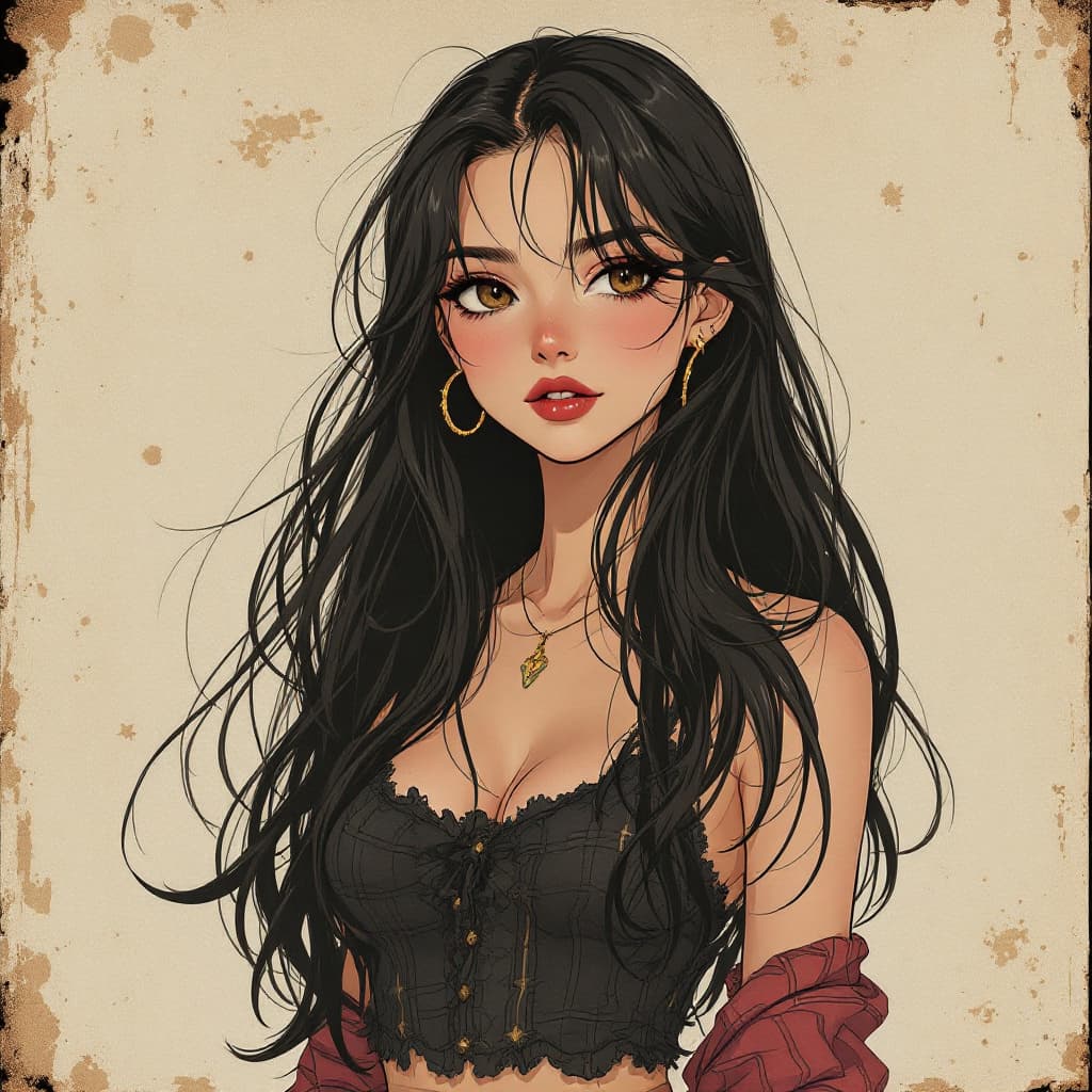 AI generated: Une fille long cheveux lisse dans le style 90’s anime vintage