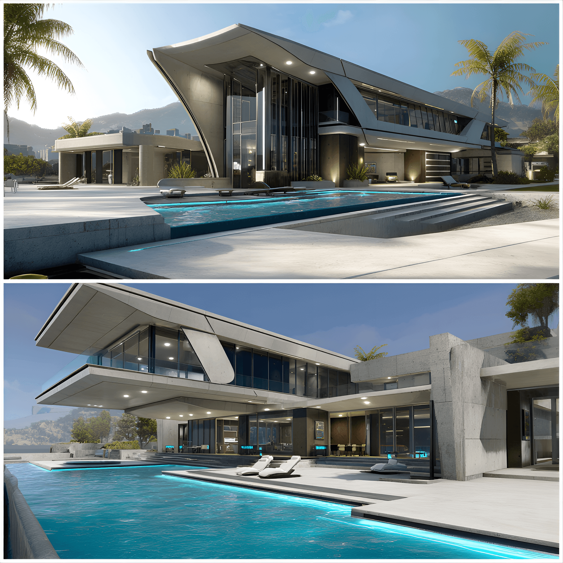AI generated: A futuristic mid-century modern mansion shaped like a phoenix, with seamless indoor-outdoor living
...