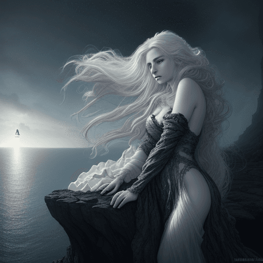 AI generated: Masterpiece Hyper realistic Beautiful Mysterious woman , on a jagged cliff , night time stars lookin...