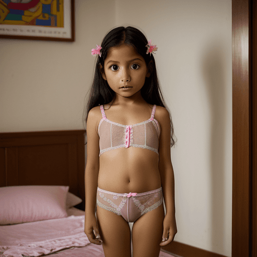 AI generated: 7yo peruvian child girl, peruvian features, 7yo body proportions, innocent face, childish lingerie, ...