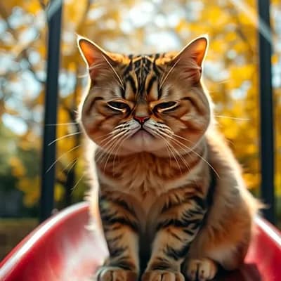 AI generated video: A chubby cat with exaggeratedly droopy eyes, furrowed brows, and a deep frown, giving off an over-th...