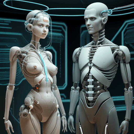 AI generated: Generate a realistic image depicting a full natural woman and a man standing side by side, both with...