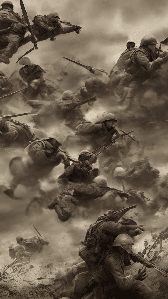 AI generated: world war 2 helping each other combat scene courage and resilience. octane render, trending on artst...