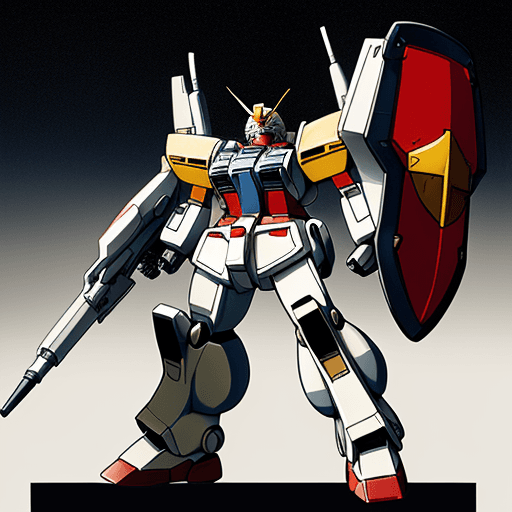 AI generated: illustration of RX-78-2 Gundam, with shield and weapon, in the style of Kunio Okawara, anime, Mobile...
