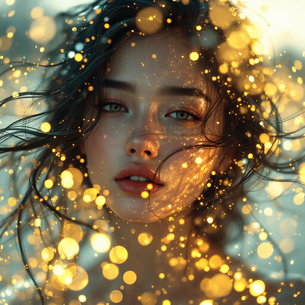 AI generated: A photorealistic 4K image of a korea model with transparent, crystal-like skin, beautiful face, glow...