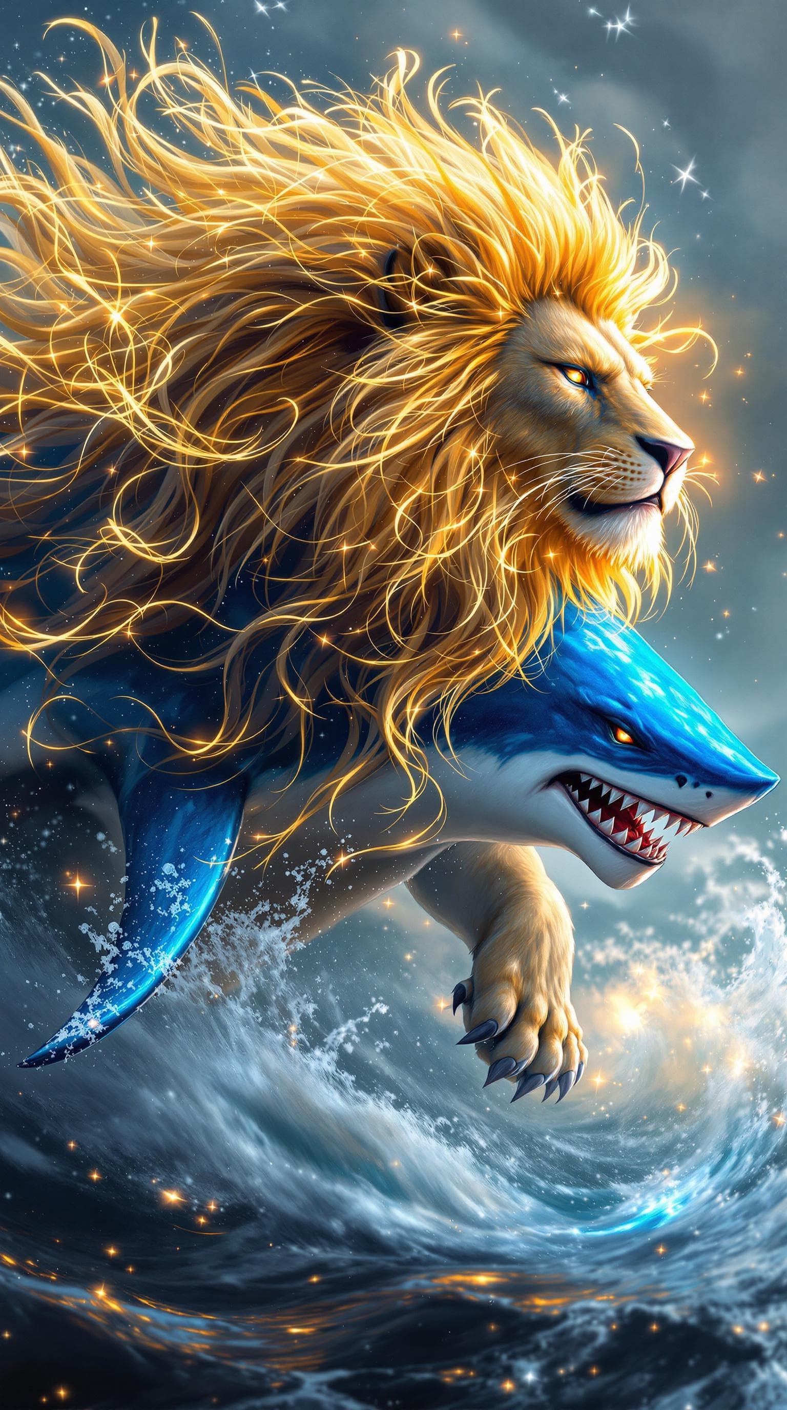 AI generated: A hyper-detailed, cinematic image of a hybrid creature that seamlessly combines the sleek, predatory...