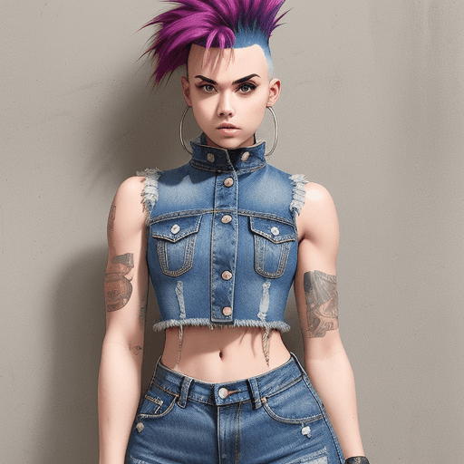 AI generated:  girl with mohawk crop top denim vest