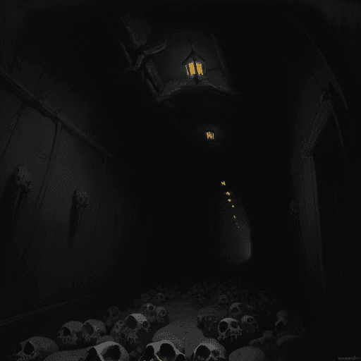 AI generated: a painting of a dark tunnel with skulls on the walls, an oil painting by Ivan Kramskoi, cgsociety, g...