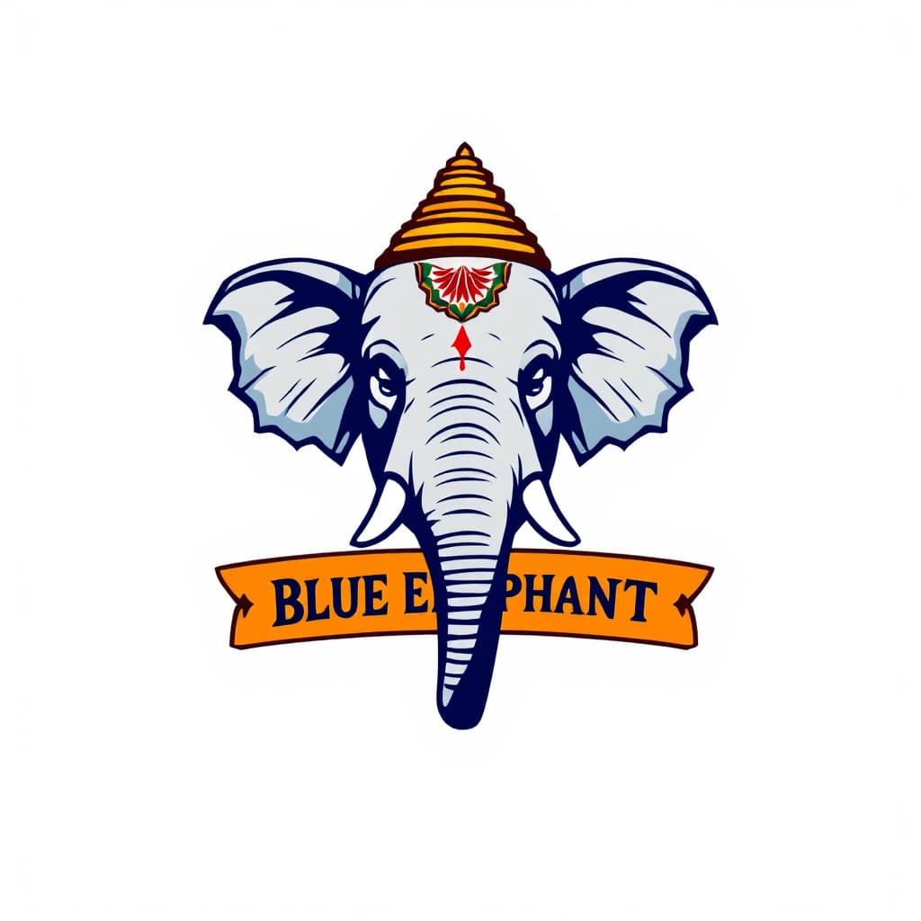 AI generated: High resolution photography blue elephant indian restaraunt logo